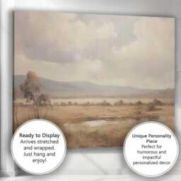 Serene Countryside Meadow Pond Soft Neutral Landscape Canvas Wall Art Print Decor Picture Ready To Hang - thumbnail 3