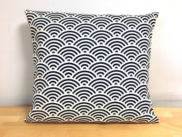 19 X Inches Navy Blue Wave Pillow Cover, Japanese Fabric Case, Bed Throw Tribal Pillow, Bohemian Decor - image 1