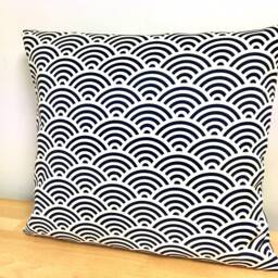 19 X Inches Navy Blue Wave Pillow Cover, Japanese Fabric Case, Bed Throw Tribal Pillow, Bohemian Decor - thumbnail 3
