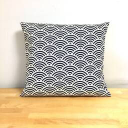 19 X Inches Navy Blue Wave Pillow Cover, Japanese Fabric Case, Bed Throw Tribal Pillow, Bohemian Decor - thumbnail 2