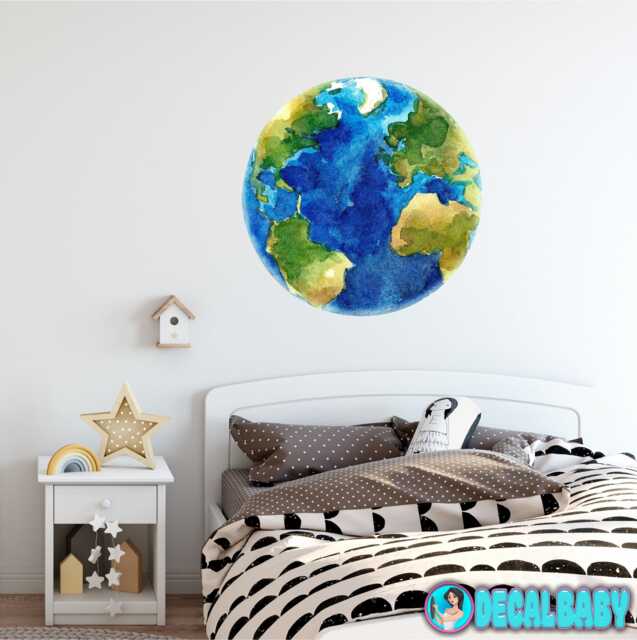 Planet Earth Watercolor Wall Decal Sticker Solar System Mural Outer Space Art Removable Peel & Stick Fabric - image 1
