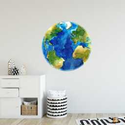 Planet Earth Watercolor Wall Decal Sticker Solar System Mural Outer Space Art Removable Peel & Stick Fabric - thumbnail 2