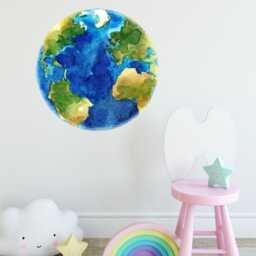 Planet Earth Watercolor Wall Decal Sticker Solar System Mural Outer Space Art Removable Peel & Stick Fabric - thumbnail 3