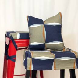Mid Century Modern Bar Stool Cover Navy Gray Geometric, Elasticized - thumbnail 2