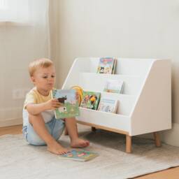 Kids Front Facing White Montessori Book Shelf For Smaller & Bigger Books Storage - thumbnail 2