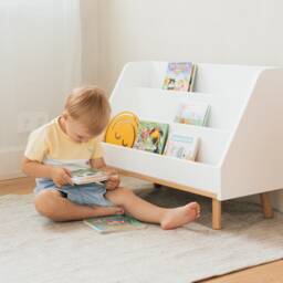 Kids Front Facing White Montessori Book Shelf For Smaller & Bigger Books Storage - thumbnail 3