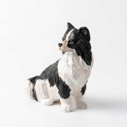 Hand-Carved Wooden Border Collie Figurine, Black & White Dog Sculpture, Rustic Pet Memorial Gift, Lover Home Decor - thumbnail 3