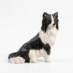 Hand-Carved Wooden Border Collie Figurine, Black & White Dog Sculpture, Rustic Pet Memorial Gift, Lover Home Decor - thumbnail 2