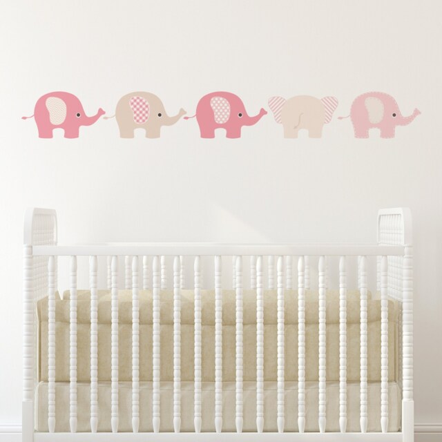 Pink Elephants Wall Sticker Decals. Nursery & Children's Bedroom Jungle Decoration