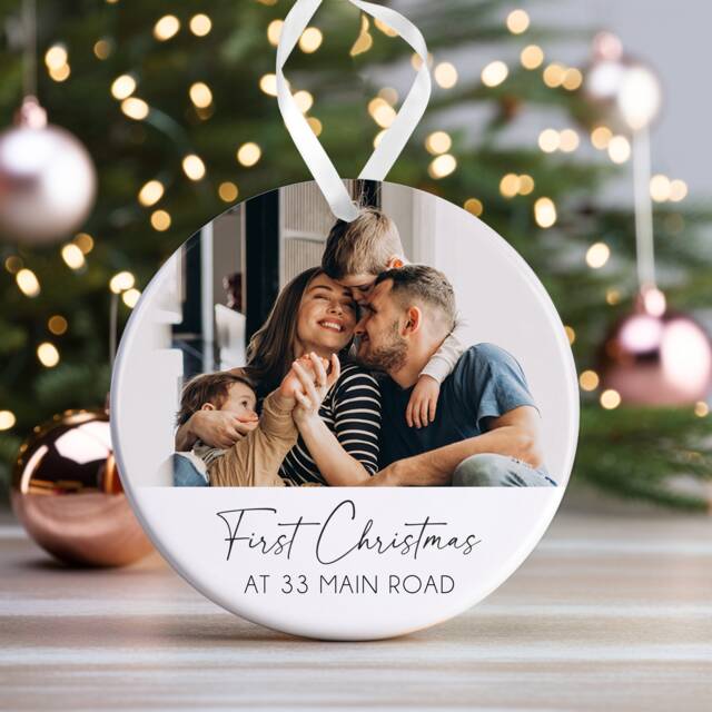 Personalised Christmas Bauble - First At New Home Bauble, 1st Decoration Keepsake Gift, Photo Upload - image 1