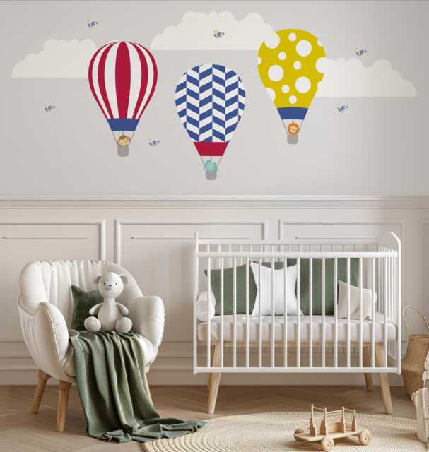 Kids Wall Decals Hot Air Balloon Jungle Animals, Stickers, Baby Decal, Nursery Decals, Room Decor, Peel Stick - image 1
