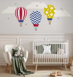 Kids Wall Decals Hot Air Balloon Jungle Animals, Stickers, Baby Decal, Nursery Decals, Room Decor, Peel Stick - thumbnail 1