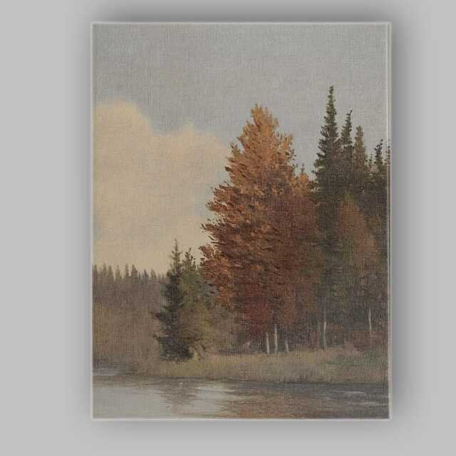 Autumn Forest Lakeside Reflection Rustic Woodland Landscape Canvas Wall Art Print Decor Picture Ready To Hang - image 1
