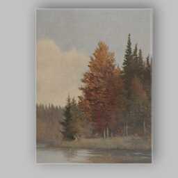 Autumn Forest Lakeside Reflection Rustic Woodland Landscape Canvas Wall Art Print Decor Picture Ready To Hang - thumbnail 1