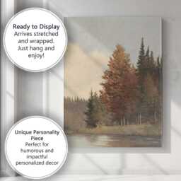 Autumn Forest Lakeside Reflection Rustic Woodland Landscape Canvas Wall Art Print Decor Picture Ready To Hang - thumbnail 3