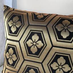 Golden Geometric Brocade Pillow Case, Japanese Obi Brocade, Sofa Bedding, Japan Throw Pillow, Kimono Cushion, Black & Gold Decor - thumbnail 4