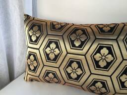 Golden Geometric Brocade Pillow Case, Japanese Obi Brocade, Sofa Bedding, Japan Throw Pillow, Kimono Cushion, Black & Gold Decor