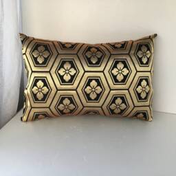 Golden Geometric Brocade Pillow Case, Japanese Obi Brocade, Sofa Bedding, Japan Throw Pillow, Kimono Cushion, Black & Gold Decor - thumbnail 2
