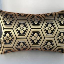 Golden Geometric Brocade Pillow Case, Japanese Obi Brocade, Sofa Bedding, Japan Throw Pillow, Kimono Cushion, Black & Gold Decor - thumbnail 3