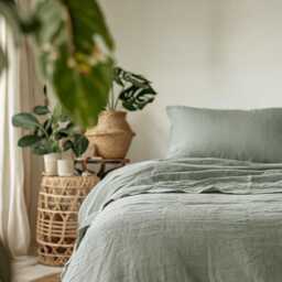 Sage Linen Sheet Set 1 Flat & Fitted 2 Pillowcases Stonewashed 100% Flax Linen Set - thumbnail 3