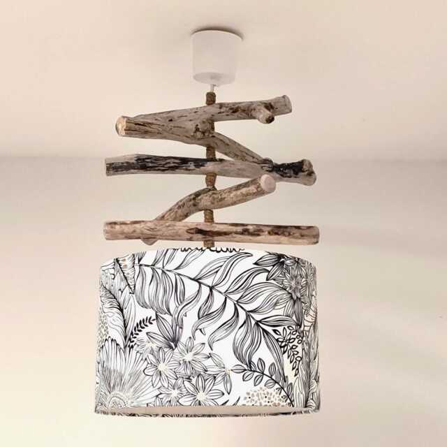 Black & Gold Floral Driftwood Pendant Light, Elegant Handcrafted Chandelier, Boho Chic Decor, Handmade in France - image 1