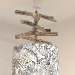 Black & Gold Floral Driftwood Pendant Light, Elegant Handcrafted Chandelier, Boho Chic Decor, Handmade in France - thumbnail 2