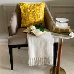 "Art Silk Ribbon Embroidered Yellow Rose Decorative Pillow Sham, 24""x24""/26""x26" - thumbnail 2