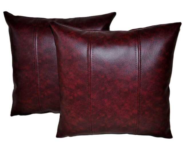 "2 Oxblood Stripe Faux Leather Cushions 16"" 18"" 20" - image 1