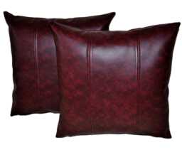 "2 Oxblood Stripe Faux Leather Cushions 16"" 18"" 20" - thumbnail 1