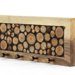 Walnut Wood Key Holder With Brass Hooks Handmade Rustic Organizer - thumbnail 3