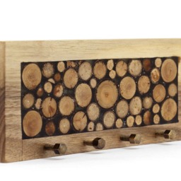 Walnut Wood Key Holder With Brass Hooks Handmade Rustic Organizer - thumbnail 2
