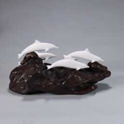 Dolphin School Sculpture By John Perry 8In Long On Polished Burlwood Base. Signed - thumbnail 4