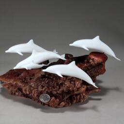 Dolphin School Sculpture By John Perry 8In Long On Polished Burlwood Base. Signed - thumbnail 3