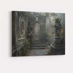 Enchanted Rose Garden Angel Statue Secret Courtyard Gothic Romance Canvas Wall Art Print Decor Picture Ready To Hang - thumbnail 4