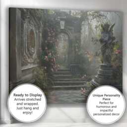 Enchanted Rose Garden Angel Statue Secret Courtyard Gothic Romance Canvas Wall Art Print Decor Picture Ready To Hang - thumbnail 3