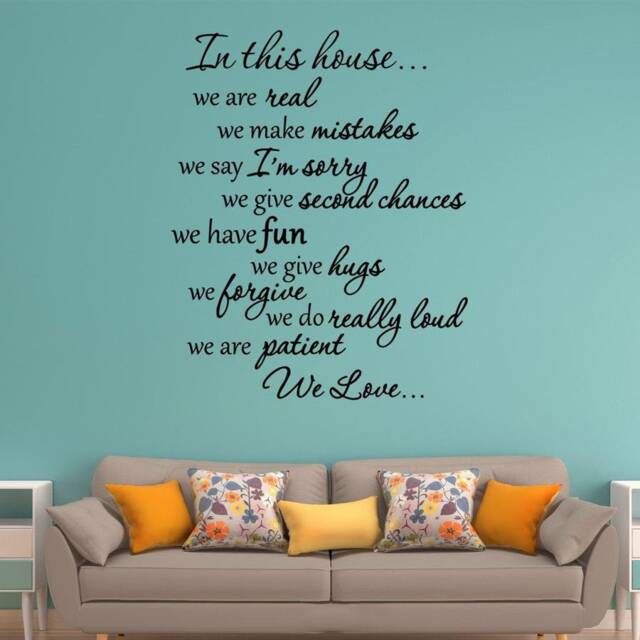 "Vwaq in This House We Are Real Make Mistakes Matte Black Vinyl Wall Decal Family Rules Quotes Art Stickers - 22""H X 18"