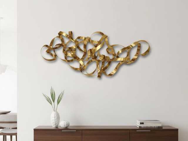 Handmade Gold Metal Wall Art - Statement Abstract Sculpture For Entryway Or Dining Room - image 1