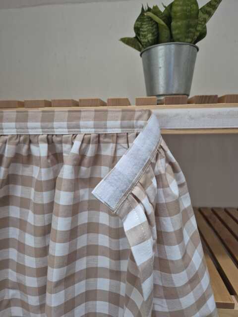 Beige Hook & Loop Sink Skirt, Checkered For Bathroom, Utility Vanity Shelf Self Skirt - image 1