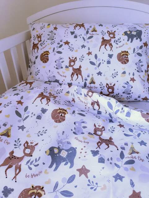 Baby Cot , Toddler Bedding Set Fitted Sheet Woodland Friends , Forest Animal Duvet Cover, Pure Cotton, Children's Room Decor - image 1