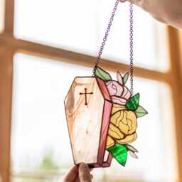 ??offin Flowers Roses Suncatcher Stained Glass Gothic Decor Home House Window Wall Hangings Horror Halloween Gift, Spooky Vibes Dark Academia - thumbnail 4