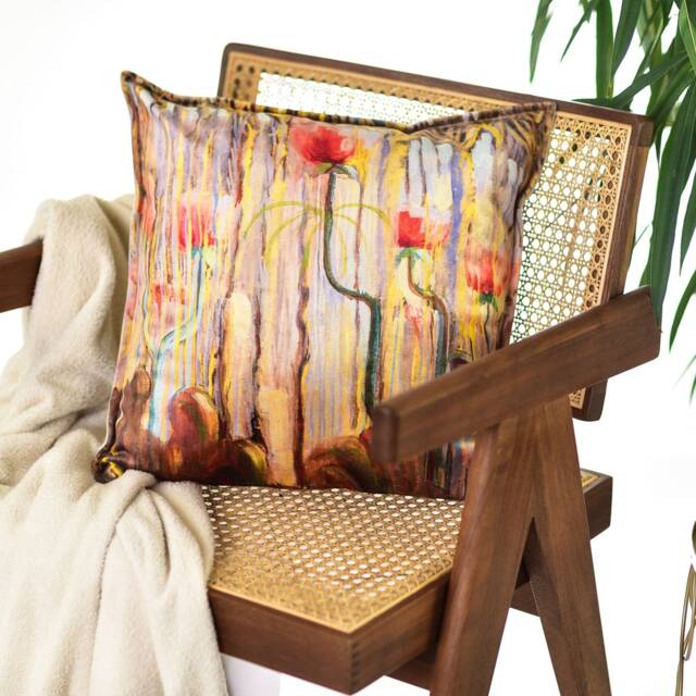 "Beige Decorative Pillow Case - Floral Fall Living Room Gift Boho Interior Decor 14x14"" 18x18" - image 1