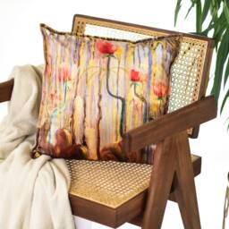 "Beige Decorative Pillow Case - Floral Fall Living Room Gift Boho Interior Decor 14x14"" 18x18" - thumbnail 1