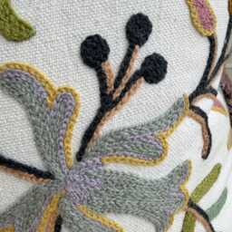 Coromandel Butterfly Crewel Cushion Cover, Heritage Fabric, Fringe Detail - thumbnail 4