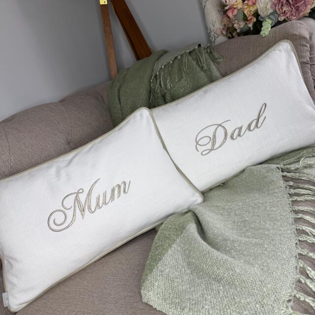 Mum Dad Embroidered Cushion Mother's Day Gift Father's Present Birthday For Parents Size 12x20 - image 1