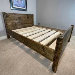 Reclaimed Wood Bed Frame With Headboard, Chunky Rustic Pine Extra Thick Slats - thumbnail 2
