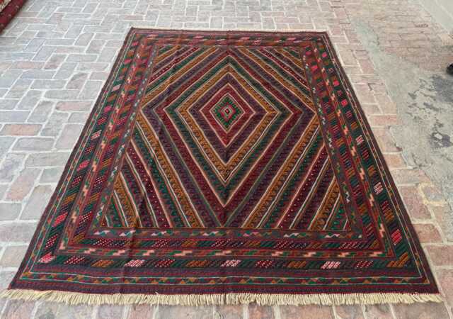 6x8 Afghan Wool Flatweave Rug - Hand-Knotted Vegatable Dyed Kilim Carpet Tribal Boho Geometric Design For Home & Studio Decor Gift - image 1