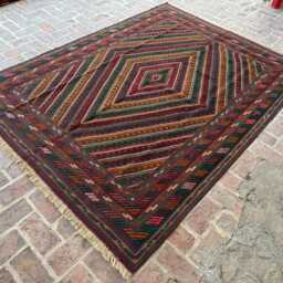 6x8 Afghan Wool Flatweave Rug - Hand-Knotted Vegatable Dyed Kilim Carpet Tribal Boho Geometric Design For Home & Studio Decor Gift - thumbnail 2
