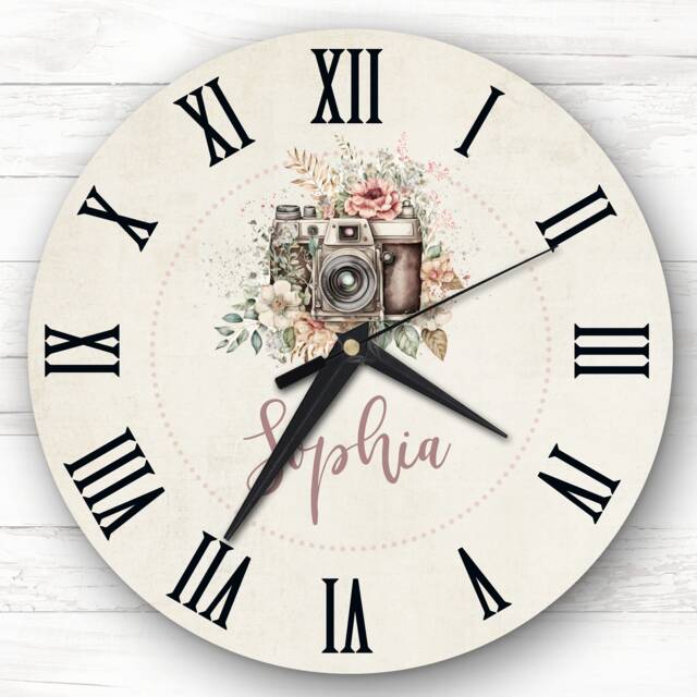 Retro Floral Photo Camera Personalised Gift Clock - image 1