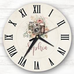 Retro Floral Photo Camera Personalised Gift Clock - thumbnail 1