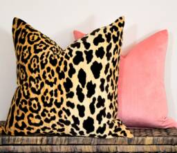 Chinoiserie Chic Leopard Velvet Pillow Cover Cotton Cushion Animal Print Throw Black Gold Beige Jaguar Low Pile - thumbnail 1